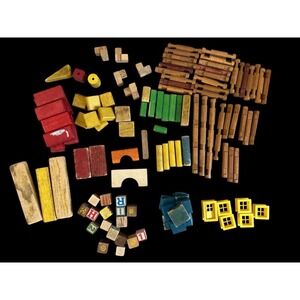 Vintage Wooden Building Blocks Lot Lincoln Logs Alphabet Blocks Mixed Set 80+pc
